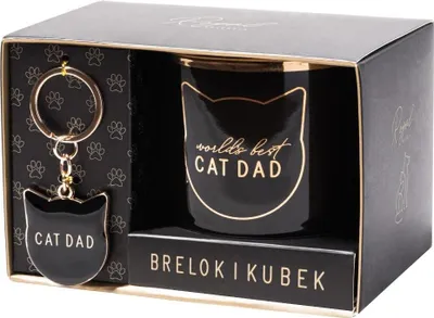 Imagen del producto de Conjunto de regalo para amantes de los gatos: taza y llavero con el diseño "Cat Dad"