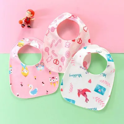 Produktbild von 3 Stück Lätzchen Baby Weiche Baumwolle Halstuch Sabberlätzchen mit Verstellbares Druckknopf für Baby Rosa