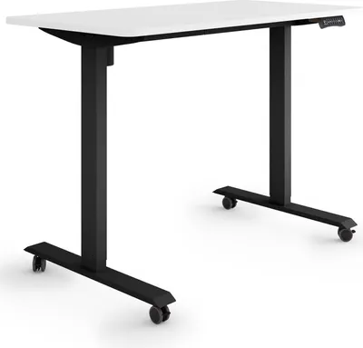 Produktbild von ESMART Germany ETX-121BW 120 x 60 cm Weiß Ergonomischer Steh-Sitz-Schreibtisch auf Rollen Stufenlos elektrisch höhenverstellbar 78,5 - 128,5 cm 3x Memory USB Ladeport Aktivitätserinnerung