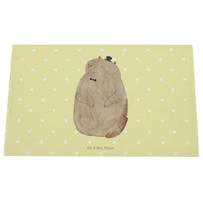 Produktbild von Mr. & Mrs. Panda Glas Schneideplatte Murmeltier - Gelb Pastell - Geschenk, Knigge, Respekt, Hackbrett, Anstand, Schneidplatte, Fröhlichkeit, Schneidebrett, Freundlichkeit