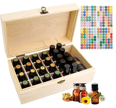 Image de Boîte de rangement en bois à 36 compartiments pour huiles essentielles – adaptée aux flacons de 5, 10 et 15 ml – rangement idéal pour les huiles essentielles.
