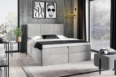 Produktbild von Boxspringbett Schlafzimmerbett HUDSON 200x200cm in Stoff Fresh Hellgrau