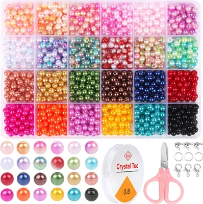 Produktbild von 960 Stück Perlen Set in 24 Farben Bunte Bastelperlen zum Auffädeln Runde Perlen für Armbänder,Halsketten Schmuck DIY
