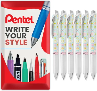 Productafbeelding van Pentel Energel BLN75 Intrekbare gel ink rollerball pen - Set van 6 - 0,5 mm - 54% gerecycled - Zwarte inkt - Mochi