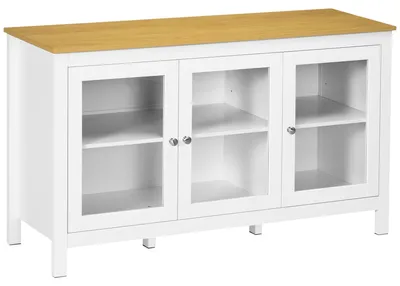 Image de Meuble de rangement - Commode - Buffet - Armoire avec portes - Blanc - 3 portes en verre - 2 étagères réglables