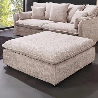 Produktbild von Moderner Hussenhocker PARADISO 100cm Bouclé champagner Federkern