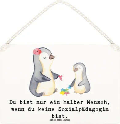 Produktbild von Mr. & Mrs. Panda Holzschild Sozialpädagogin Herz DIN A6 - Weiß - Geschenk, Türschild, wandtafel, holzbild, Wandbild Holz, kleine aufmerksamkeit, Schild