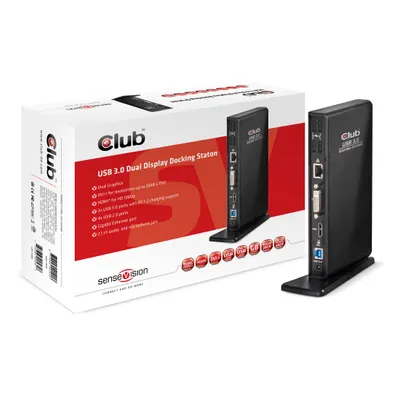 Produktbild von CLUB3D USB Gen1 Type A Dual Display Docking Station, Kabelgebunden, USB 3.2 Gen 1 (3.1 Gen 1) Type-A, 1.4a, 3,5 mm, USB Typ-B, 10,100,1000 Mbit/s