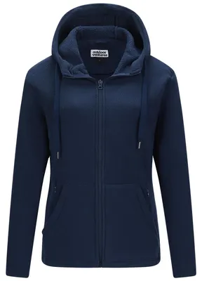 Imagen del producto de Chaqueta de forro polar para mujer, con cremallera completa, color azul oscuro, con 6 bolsillos