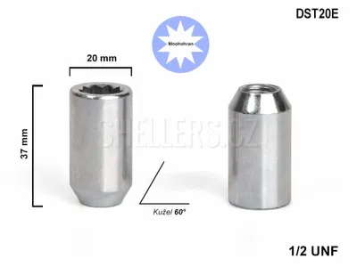 Obrázok produktu pre Matica kolesa 1/2 UNF s vnútorným polygónom, DST20E, výška 37,Ø 20 mm