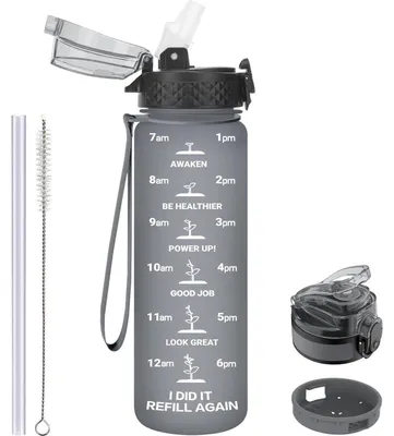 Produktbild von Trinkflasche Kinder 500ml Auslaufsicher mit Strohhalm BPA-Frei Grau