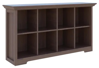 Obrázek produktu pro Police pro knihy s podstavou, 8 přihrádek, ořechové dřevo, rozměry 34 x 127 x 70 cm
