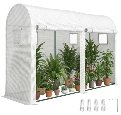 Produktbild von Outsunny Foliengewächshaus Treibhaus Frühbeet 4 Fenster&2 Türen Weiß Stahl PE
