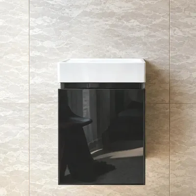 Produktbild von Faizee Home Alkan Badmöbel Set 40 cm Hochglanz – Waschbecken, optional Spiegel & Armatur Grau-Unterschrank+ Waschbecken