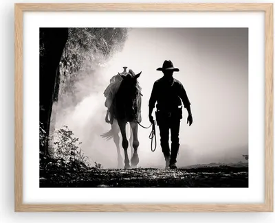 Produktbild von Gerahmtes Poster - Rahmen in heller Eiche - Cowboy Pferd Shady - 50x40 cm - Wand Bild - Wanddeko - Wandbilder - Kunstposter - Wandposter - Bilderrahmen - Bilder - Kunstdruck - P2NAA50x40-4620