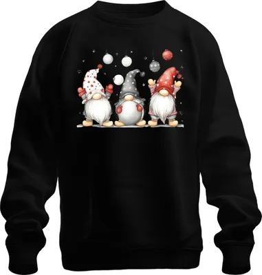 Produktbild von Drei Weihnachtswichtel niedlich Geschenk Zwerge Gnome Weihnachten Uni Sweatshirt Pullover, Schwarz, 3XL