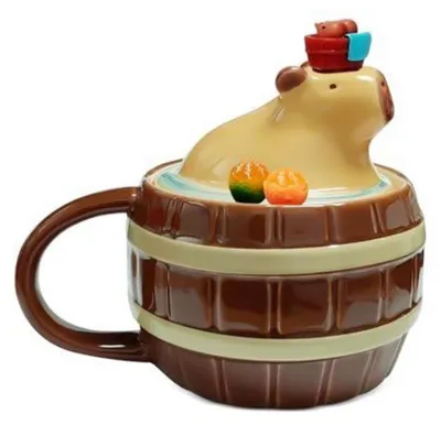 Productafbeelding van Keramische mok met capybara-vorm, 3D-design, met deksel, 450 ml, geschikt voor koffie en thee