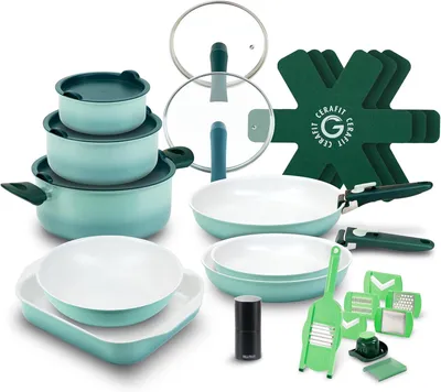 Produktbild von Cerafit Revolution Vario Pfannenset 27-teilig, Kochgeschirr mit Keramikbeschichtung, abnehmbare Griffe, induktionsgeeignet, backofenfest bis 250 °C, ohne