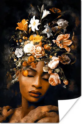 Produktbild von MuchoWow® Poster Blumen - Frau - Gold 40x60 cm - Plakate für die Wand - Poster Babyzimmer