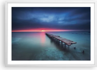 Produktbild von Gerahmtes Poster - Weißer Rahmen - Brücke Meer Landschaft - 70x50 cm - Wand Bild - Wanddeko - Wandbilder - Kunstposter - Wandposter - Bilderrahmen - Bilder - Kunstdruck - P2WAA70x50-4955