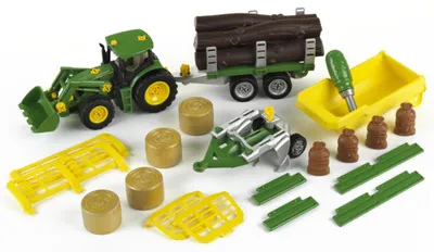 Image de Tracteur John Deere avec benne 3 remorques et charrue