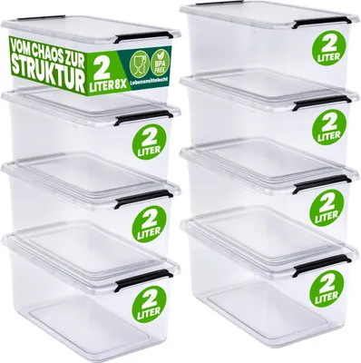 Immagine prodotto di DEUBA® 8x Contenitore Trasparente 2L con Coperchio BPA Free Scatole Impilabili Scatola Organizer Cucina Congelatore Contenitori Plastica Box Frigo