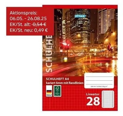 Produktbild von Stylex Schulheft DIN A4, 16 Blatt – Lineatur 28