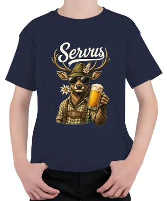 Produktbild von Servus Hirsch Bayern Bier Tracht Lederhose Dirndl Kinder T-Shirt, Navy, 116