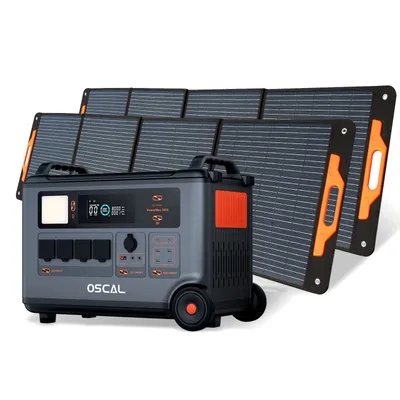 Produktbild von OSCAL PowerMax 3600 Tragbare Solarspeicher 3600Wh + 2*OSCAL PM200 Pro Faltbares Solarpanel 200W Mobile Solaranlage für Powerstation Solarspeicher