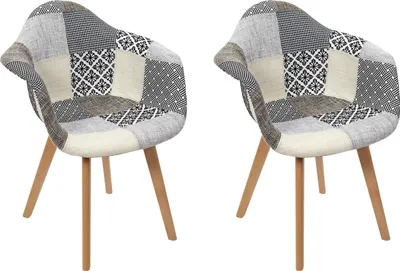 Image de Lot de 2 Fauteuils - HOME DECO FACTORY - Patchwork - Confortables - Blanc et Gris
