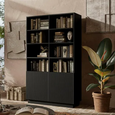 Image de Miniato - Bibliothèque, 172x40x100h cm Noir, une Étagère