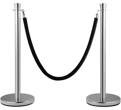 Productafbeelding van VEVOR Crowd Control-steun, 2-delige set, set met 5 palen/1,5 meter zwart fluweelkoord, zilveren barrière voor mensenmassa's met een stevige betonnen en metalen voet – eenvoudig te monteren