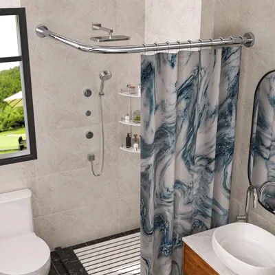 Image de Tringle à rideau de douche en forme de L pour baignoire d'angle et douche
