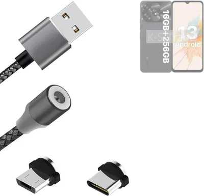 Produktbild von K-S-Trade Hochwertiges Magnet-Lade-kabel Sync-Kabel Daten-Kabel für UMIDIGI A15T mit USB-Typ-C-Anschluss und Micro-USB-Anschluss 2A bis zu 480mbps