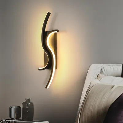 Produktbild von Wandleuchte LED Innen, 12 LED Wandlampe, 3000K Warmweiß Kreative Gebogene Design Wandbeleuchtung für Schlafzimmer Wohnzimmer Treppen, Schwarz