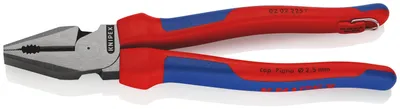 Produktbild von KNIPEX 02 02 225 T Kraft-Kombizange mit Mehrkomponenten-Hüllen, mit integrierter Befestigungsöse zum Anbringen einer Absturzsicherung schwarz atramentiert 225 mm