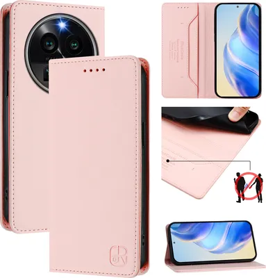 Produktbild von Lederhülle für Oppo Find X6 Pro Hülle Flip Brieftasche Kartenfächern Ständer Schutzhülle Pink