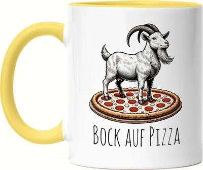 Produktbild von Bock Auf Pizza Tasse gelb Ziegenliebhaber Pizzaliebhaber Lustige Sprüche Humor Fun Geschenk