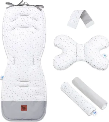 Produktbild von Pepi Doppelseitige Sitzauflage für Kinderwagen mit Samt - 5er Set Sitzeinlage Sitzbezug für Buggy Babyschale Grey Galaxy