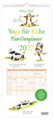Obrázok produktu pre Klaus Puth Familienplaner 2027 Yoga für Kühe humorvoll, 22 x 50 cm, 6 Spalten, 12 Motive