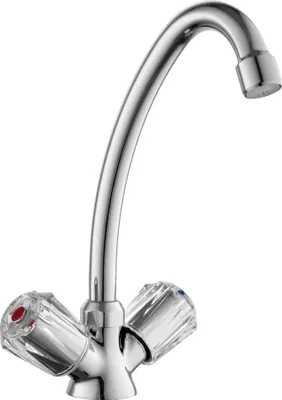 Produktbild von sanicomfort Spültischarmatur NASHVILLE Chrom – Zweigriff Küchenarmatur mit hohem Auslauf – Wasserhahn für Spüle, aus Messing, klassisches Design, Hochdruck