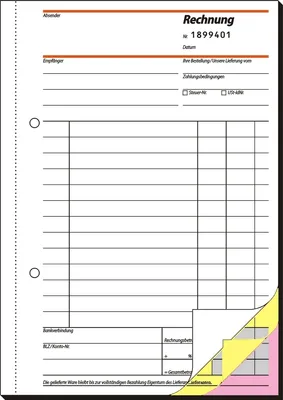 Produktbild von SIGEL SD132 Rechnungen, mit fortlaufender Nummerierung, 1., 2. und 3. Blatt bedruckt, A5, selbstdurchschreibend, 3 x 50 Blatt