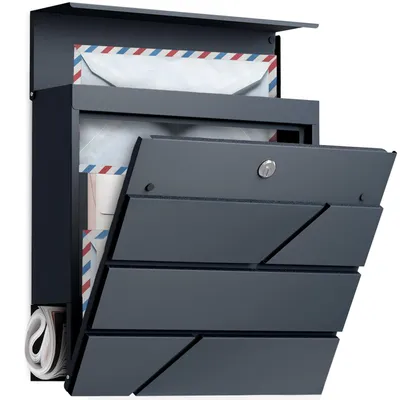 Produktbild von Avalo Briefkasten Edelstahl Anthrazit mit Zeitungsfach und Schloss - Inkl. Montagematerial & 2 Schlüssel - Wandbriefkästen