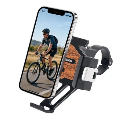 Immagine prodotto di Supporto per smartphone ROCKBROS, stabile, per bicicletta, con rotazione a 360°, compatibile con manubri da 22,2–31,8 mm e compatibile con iPhone 14/15/16/17 Pro Max