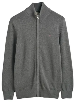 Produktbild von Gant Herren Casual Baumwolle Zip Cardigan Strickjacke, Dark Grey Melange, X-Large