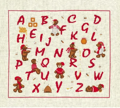 Imagen del producto de Kit de bordado "Le Bonheur des Dames", diseño "Nounours sampler", para hacer tú mismo, 35,5 x 30 cm