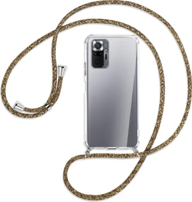 Produktbild von Handykette Backcover-Schutzhülle mit Band (Metall silberfarben) für Xiaomi Redmi Note 10 Pro / Pro Max - braun+beige