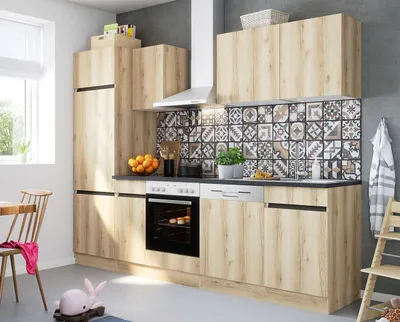 Produktbild von Küchenblock Kaya 270 cm mit Einbauspüle ohne Elektrogeräte in Wildeiche Nachbildung (Geschirrspüler geeignet)