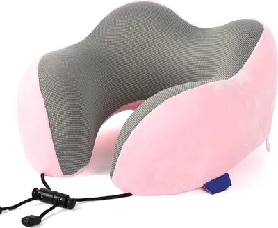 Produktbild von Reisekissen, Nackenkissen für unterwegs, 100 % reiner Memory-Schaum, weiches Komfort- und Stützkissen für Flugzeug, Auto, Büro und Zuhause – Rosa