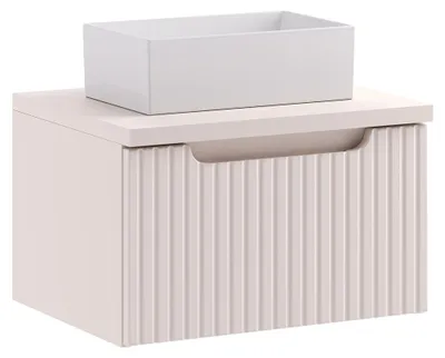 Produktbild von Badezimmer Waschtisch mit 50 cm Breite in Beige, gerillte Front, geringe Tiefe - NEWPORT-56-CASHMERE